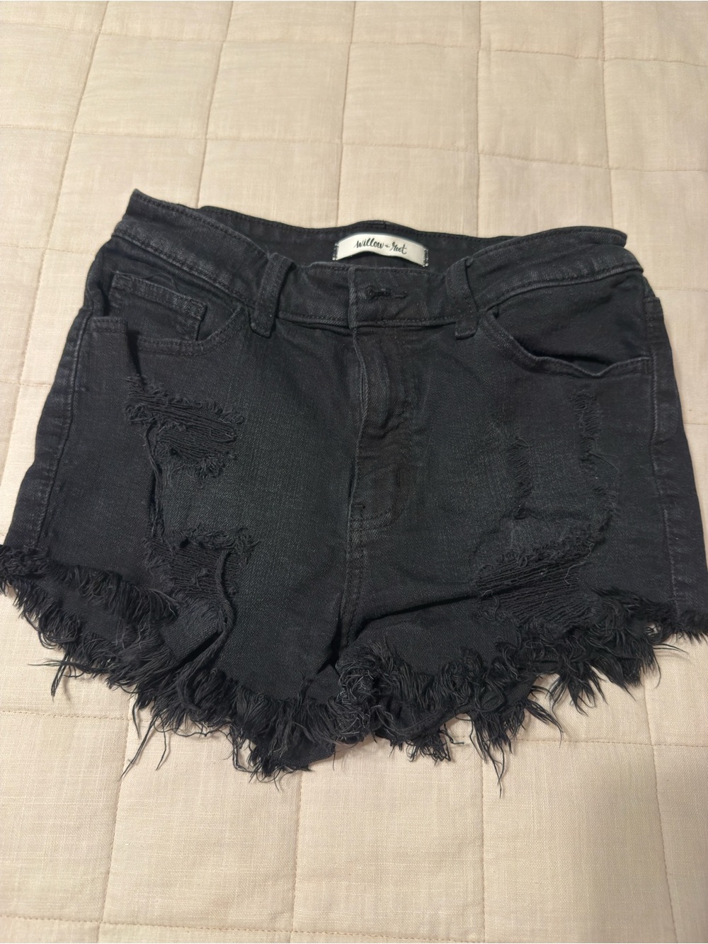 Black Distressed Denim Jean Shorts - Women's Frayed Hem